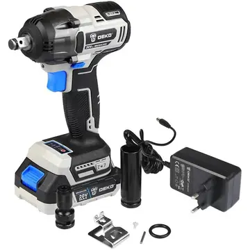 Chave de Impacto Parafusadeira Brushless 1/2" com Bateria Lítio-Íon 2Ah 20V, Carregador e Acessórios Deko