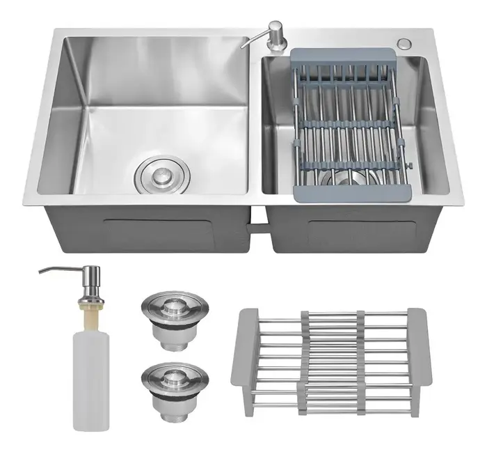 Cuba Cozinha Gourmet Pia Dupla Aço Inox 304 Quadrada Cor Prateado