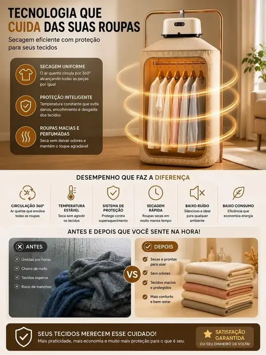 Secador de Roupas Elétrico Portátil 110V Compacto e Leve