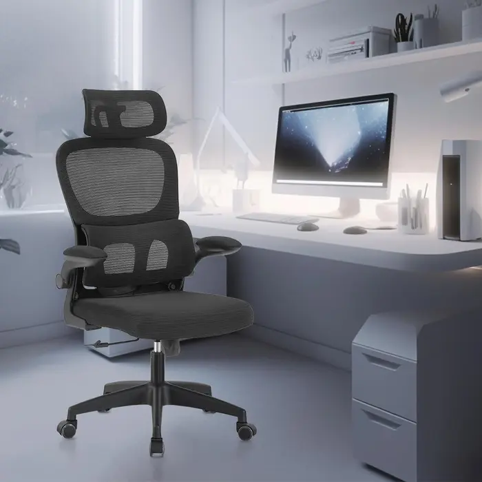 Cadeira de Escritório Ergonômica com Suporte Lombar e Encosto Ajustável - Preto