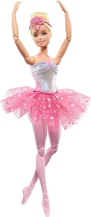 Barbie Fantasia Boneca Bailarina Luzes Brilhantes Rosa