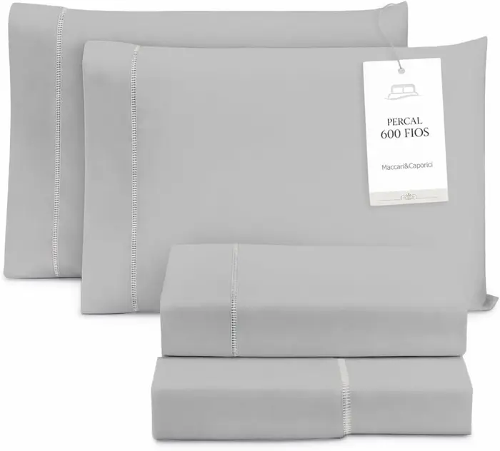 Jogo de Lençol Cama Box King Size 4 Peças Percal 600 Fios Cinza