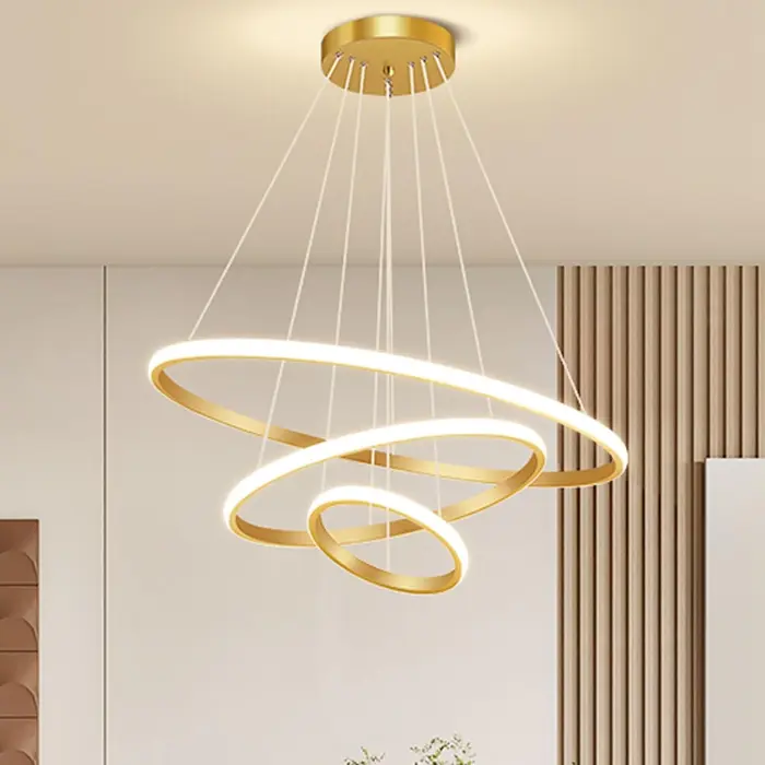 Luminária Pendente 3 Anéis Ferro Temperatura de Cor Ajustável
