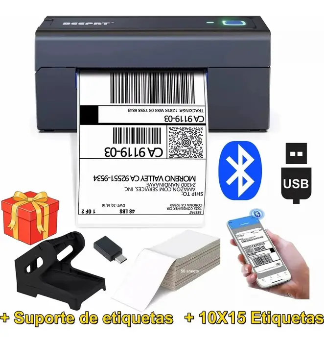 Impressora Térmica Aiyin® Bluetooth USB 110mm para Código de Barras e Etiquetas - Portátil