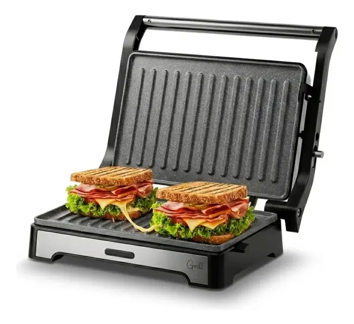 Sanduicheira Grill Elétrica Inox WAP WS1000 2 em 1 180° 1000W Antiaderente