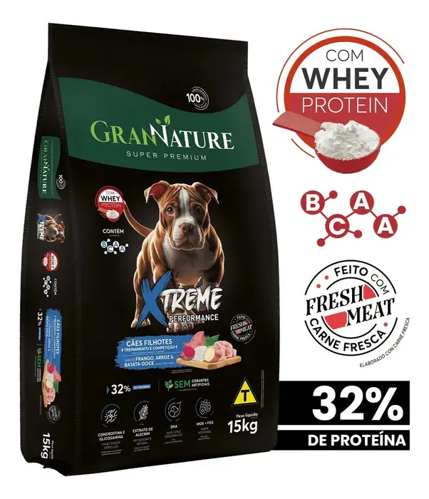 Grannature Xtreme Ração Whey Protein 32% Proteína para Cães Filhote 15kg