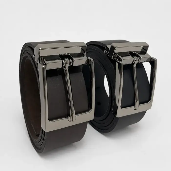 Kit 2 Cintos Masculinos Couro Legítimo Preto e Café Social