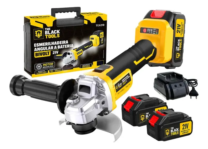 Esmerilhadeira Lixadeira Angular Sem Fio 21V 4000mAh 125mm Maleta TCA21BT The Black Tools