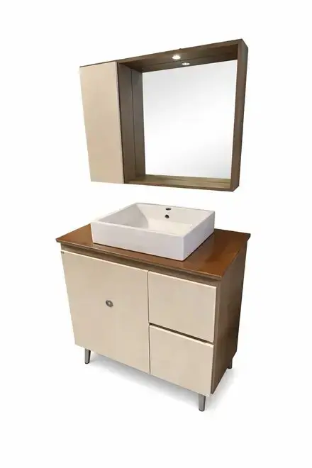 CGC MÓVEIS Conjunto Milanese 80cm Cinza/Cobalto Quartzo Capuccino