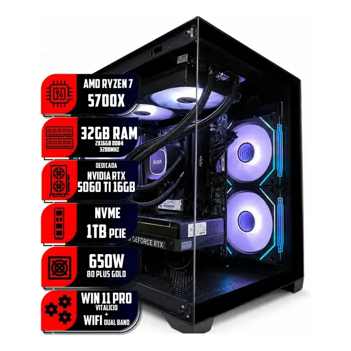 Pc Gamer Uzumaki Ryzen 7 5700x, Rtx 5060 Ti 16gb, 32gb, 1tb - Modelo 3