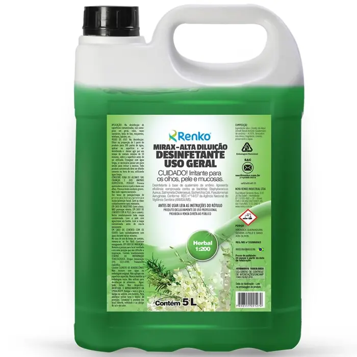 Mirax Desinfetante Alta Diluição Herbal 5 Litros RENKO-MADH10