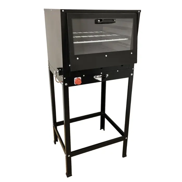 Forno Industrial Médio Baixa Pressão FRG-08 a Gás GLP 80L Tampa de Vidro com Cavalete CEFAZ-FRG-08