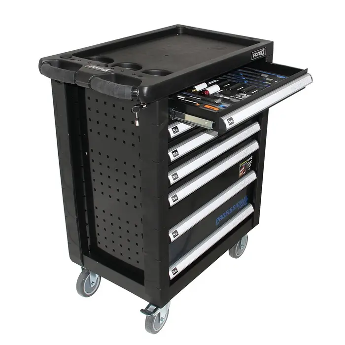 Carro de Ferramentas Preto Linha PRO 7 Gavetas com kit de 107 Peças FORTGPRO-FG6101S